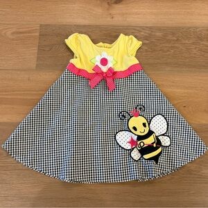 Good Lad Yellow, Black & Pink Bee Gingham Dress